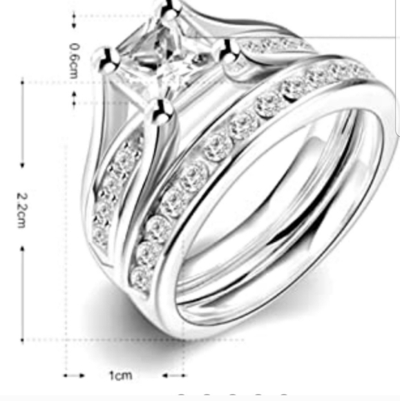 SALE! Sterling Silver 2 Carat Princess Cut Wedding Rings - Picture 4 of 7